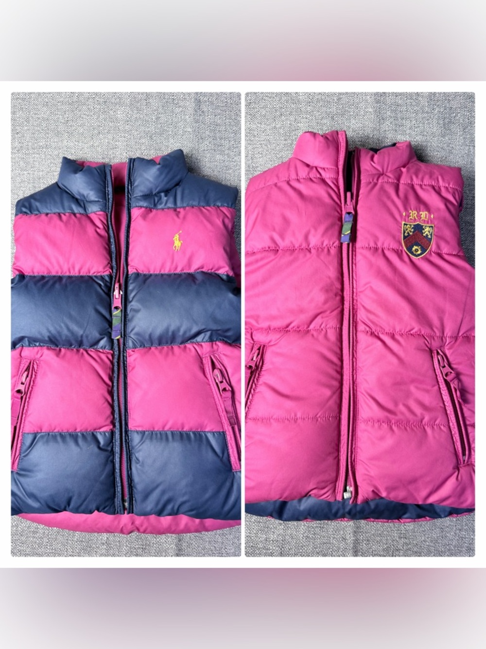 Ralph Lauren kids Colorblock double-sided Puffer(60% down)Vest Navy and Fuchsia